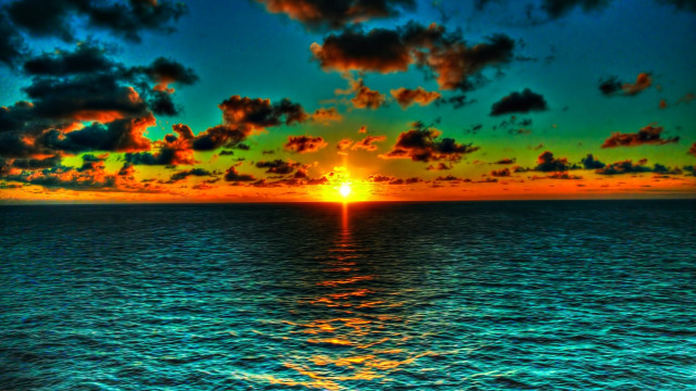 Sunset ocean clouds boat water #2 free wallpaper - medium preview image