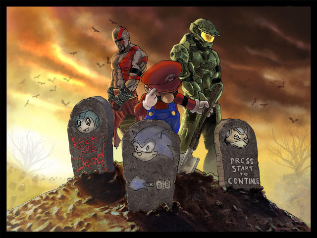 Cartoon group people grave sign free wallpaper - medium preview image