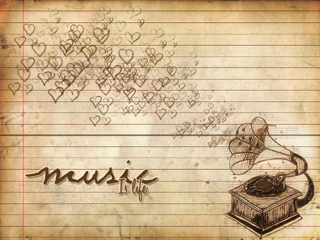 Music note record player hearts free wallpaper - medium preview image