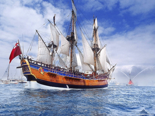 Wooden sailing ship ocean red free wallpaper - medium preview image