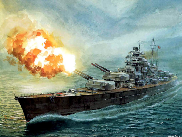 Battleship smoke explosion ocean sunset free wallpaper - medium preview image