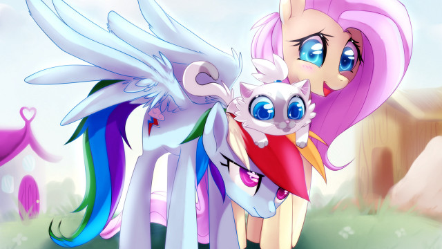 Pony hugging pegasus wings cat free wallpaper - medium preview image