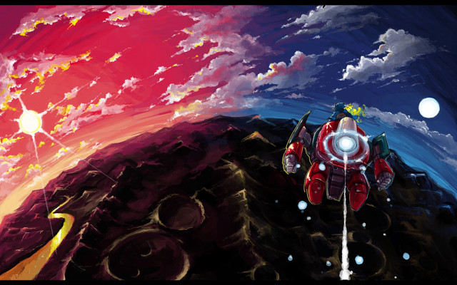 Red white motorcycle hill sky free wallpaper - medium preview image