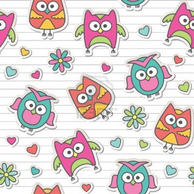 Colorful owls hearts lined paper free wallpaper - medium preview image