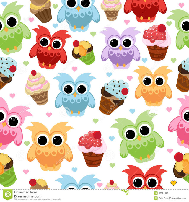 Colorful owls cupcakes hearts dots free wallpaper - medium preview image