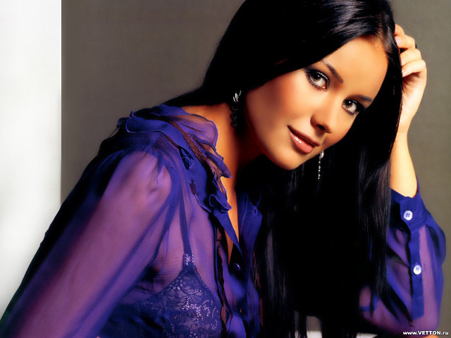 Woman long black hair purple #2 free wallpaper - medium preview image