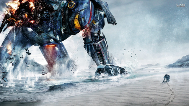Giant robot beach person ocean free wallpaper - medium preview image