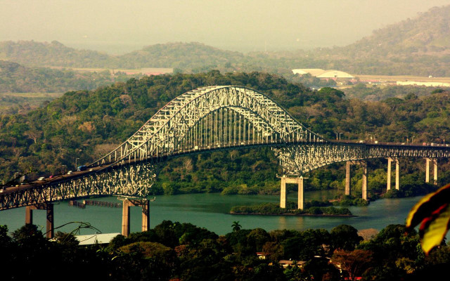 Bridge train river mountain city free wallpaper - medium preview image