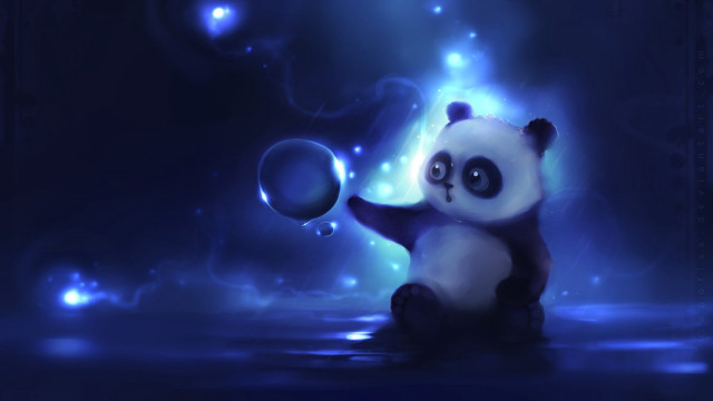 Panda holding ball blue background free wallpaper - medium preview image