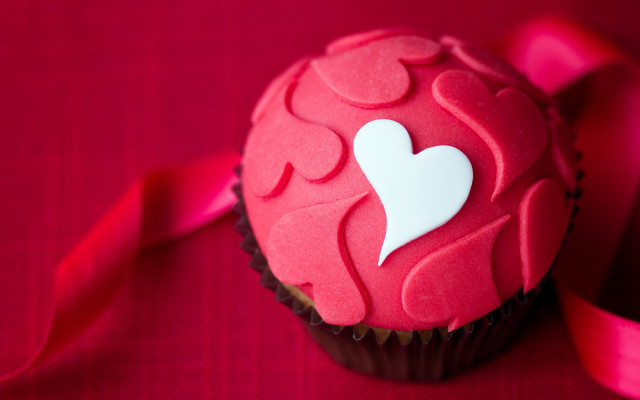 Cupcake heart pink ribbon romantic free wallpaper - medium preview image