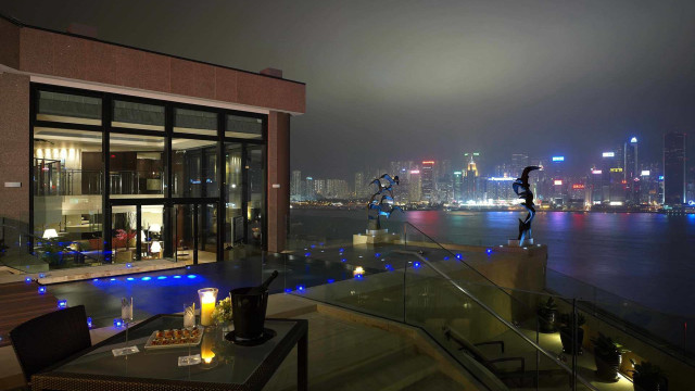 Balcony city night water buildings free wallpaper - medium preview image