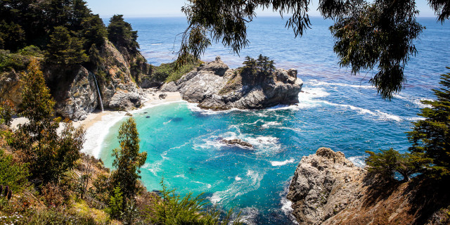 Beach blue water trees rocks #2 free wallpaper - medium preview image
