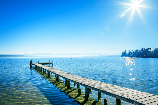 Dock lake blue sky sun free wallpaper - medium preview image