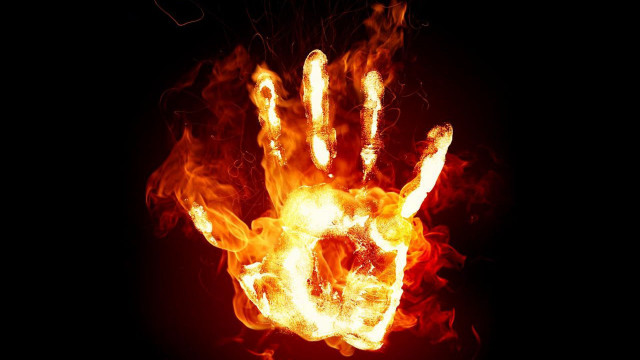 Hand flames black background red free wallpaper - medium preview image