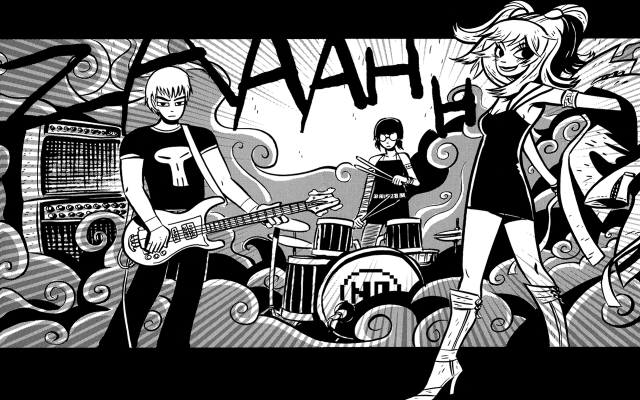 Black white drawing woman guitar free wallpaper - medium preview image