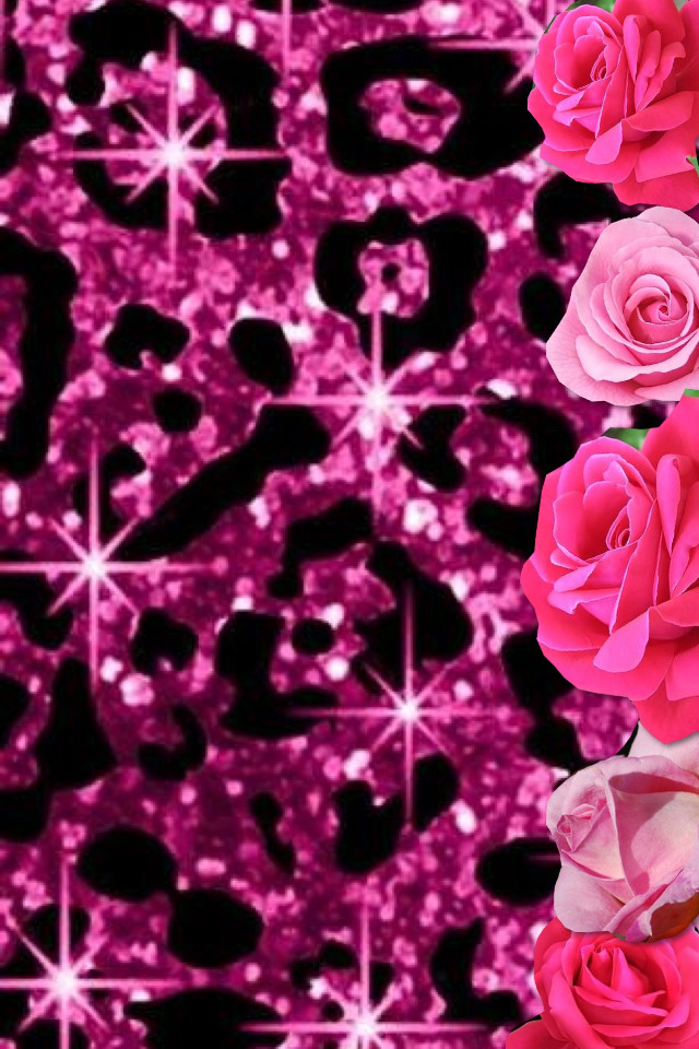 Pink rose border glitter stars free wallpaper - medium preview image