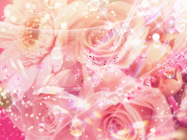 Pink roses sparkling stars bubbles free wallpaper - medium preview image