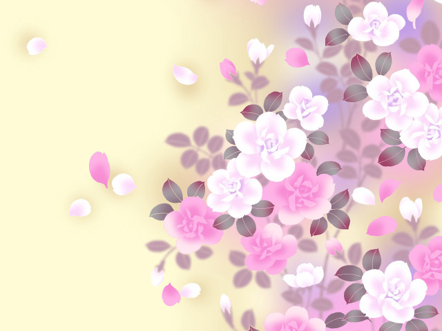 Pink flowers leaves yellow background free wallpaper - medium preview image