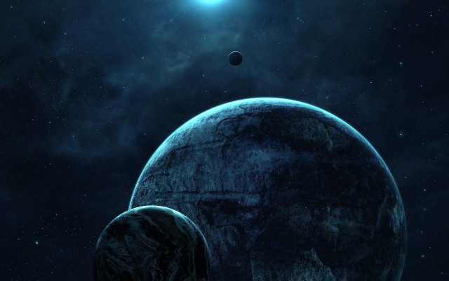 Blue planet two smaller planets free wallpaper - medium preview image
