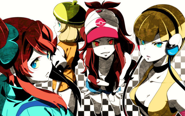 Anime girls checkered background rayonism free wallpaper for desktop - medium preview image