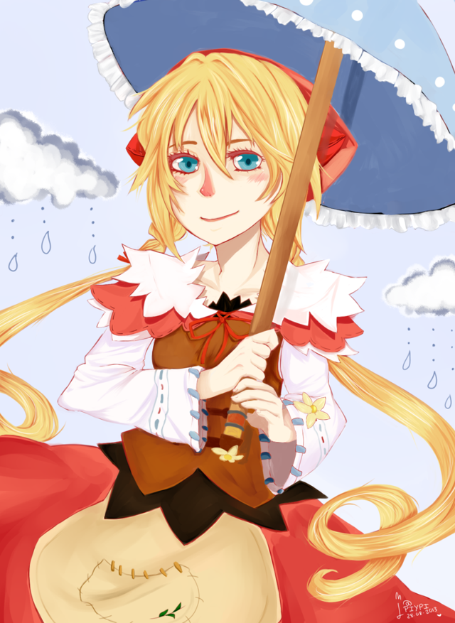 Cartoon girl blue umbrella red free wallpaper - medium preview image