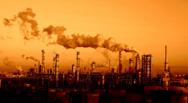 Factory smoke stacks pipes sunset free wallpaper - medium preview image