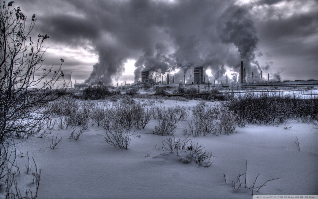 Factory smoke snow trees foreground free wallpaper - medium preview image