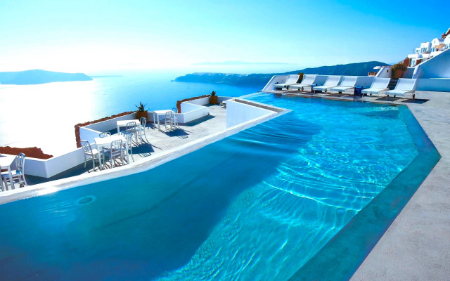Long swimming pool chairs tables free wallpaper - medium preview image