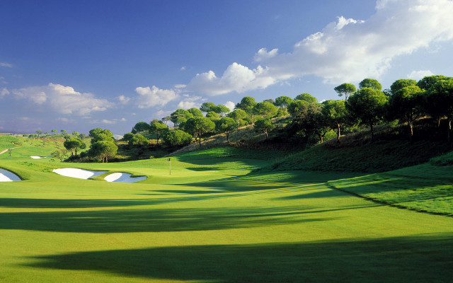 Green golf course hole trees free wallpaper - medium preview image