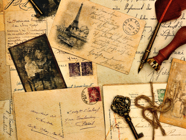Old postcards key pen writing free wallpaper - medium preview image