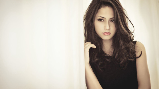 Woman long hair curtain hand free wallpaper - medium preview image