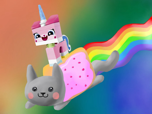 Cat unicorn flying sky rainbow free wallpaper - medium preview image