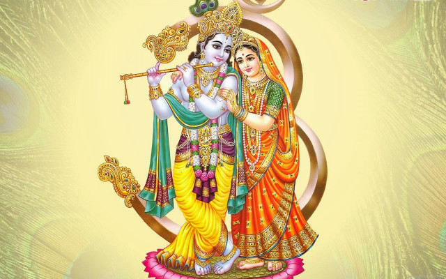 Couple religious scene peacocks gold free wallpaper - medium preview image