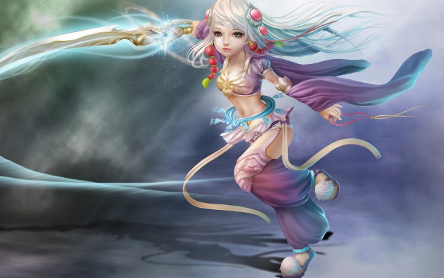 Woman sword dress action hero free wallpaper - medium preview image