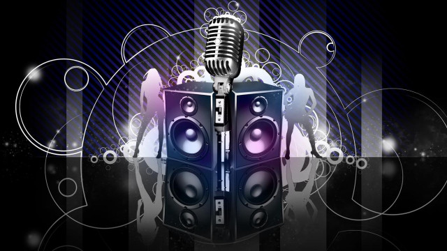 Microphone speakers black background blue free wallpaper - medium preview image
