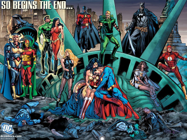 Superheroes statue of liberty caption free wallpaper - medium preview image
