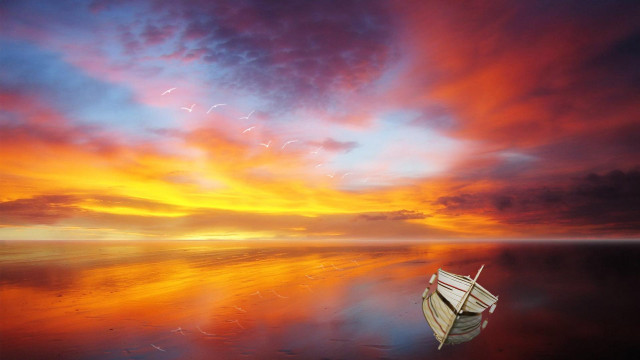 Boat lake colorful sky sunset free wallpaper - medium preview image