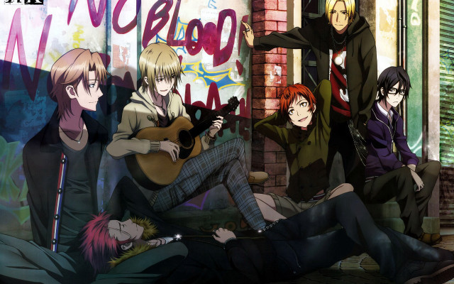 People guitar graffiti sitting group free wallpaper - medium preview image
