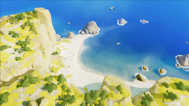Beach rocks trees blue ocean free wallpaper - medium preview image