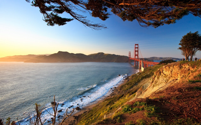 Golden gate bridge sunset coast free wallpaper - medium preview image