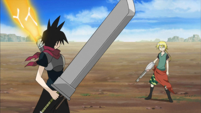 Man holding giant sword field free wallpaper - medium preview image