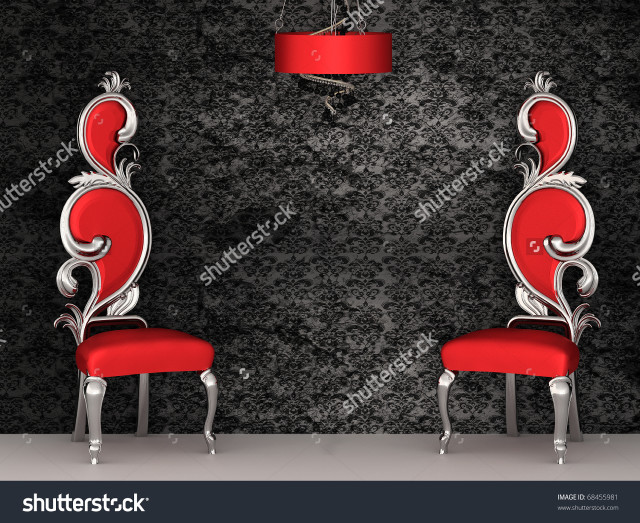 Red chairs black wall rococo free wallpaper - medium preview image