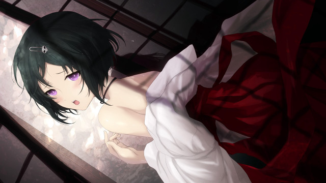 White dress green hair purple free wallpaper - medium preview image