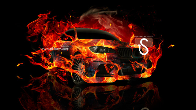 Car on fire red yellow free wallpaper - medium preview image