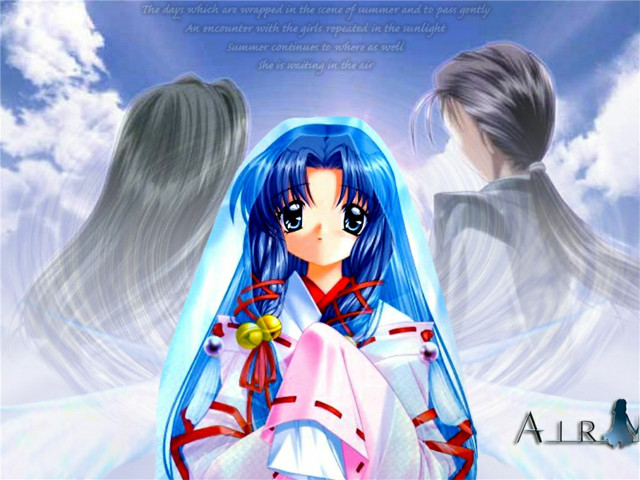Anime girl blue hair angel free wallpaper - medium preview image
