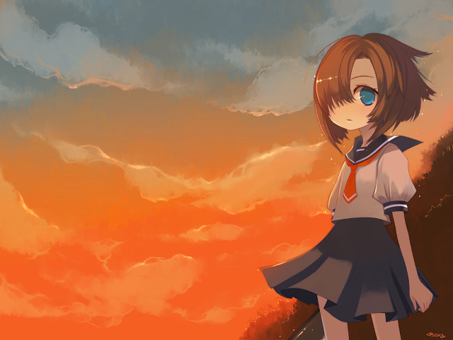 Girl dress hill sunset background free wallpaper - medium preview image