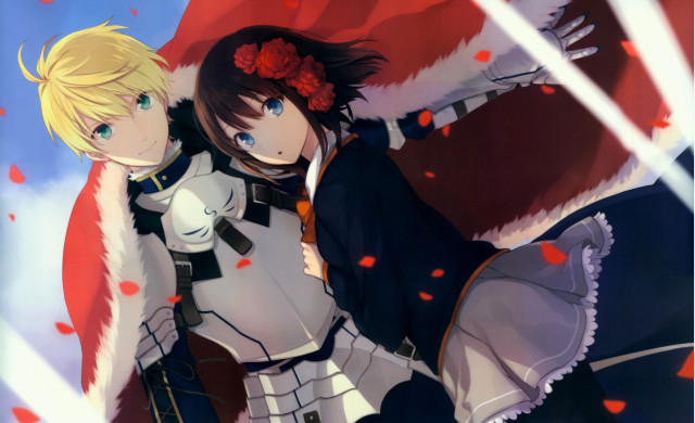 Anime characters red hearts arms free wallpaper - medium preview image