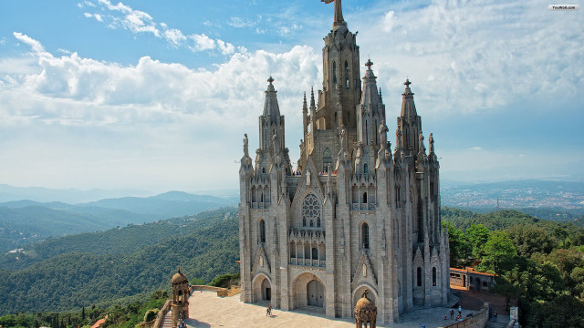 Castle flag tower mountains background free wallpaper - medium preview image