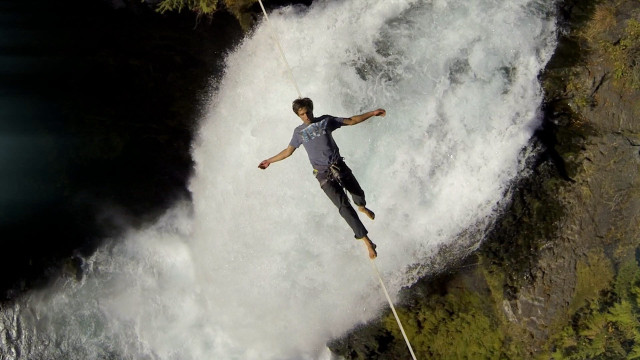 Man rope waterfall boat adventure free wallpaper - medium preview image