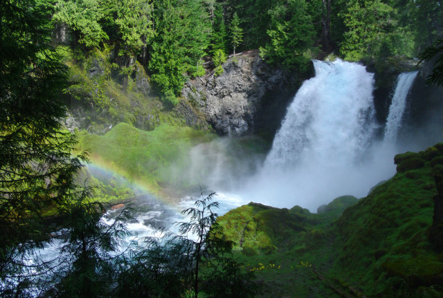 Waterfall rainbow trees nature impressionist free wallpaper - medium preview image